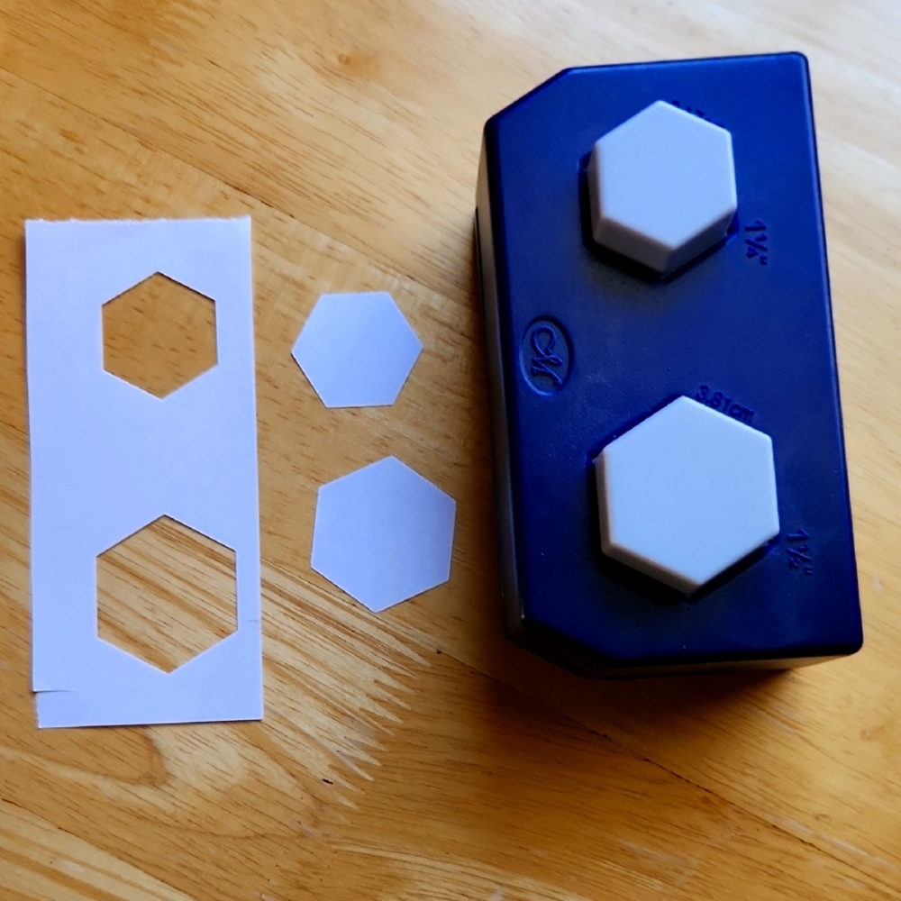 Creative Memories Hexagon Punch in Blue with White Punch Caps